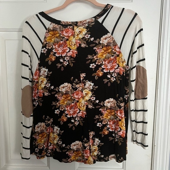 Moa Moa Contrasting Strip Floral 3/4 Sleeve With Pocket And Padded Elbows Size L - Picture 3 of 4